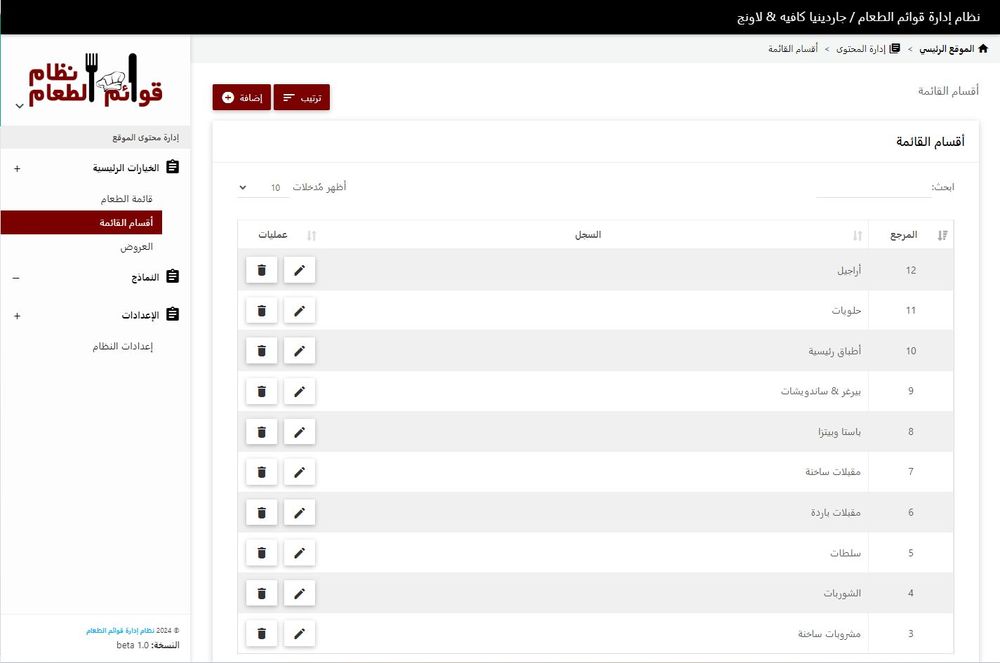 لقطة شاشة من لوحة التحكم